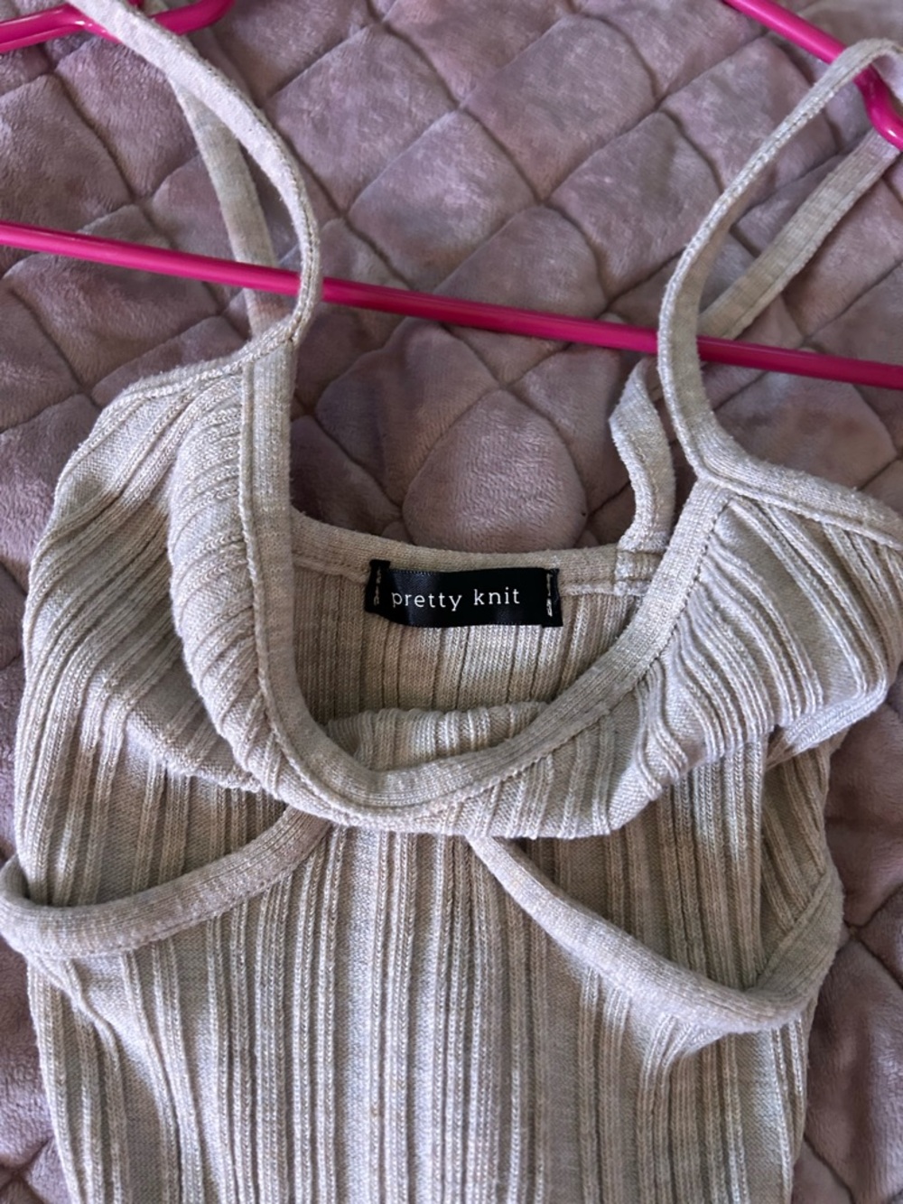 Pretty Knit Ribbed Body Suit in Light Beige